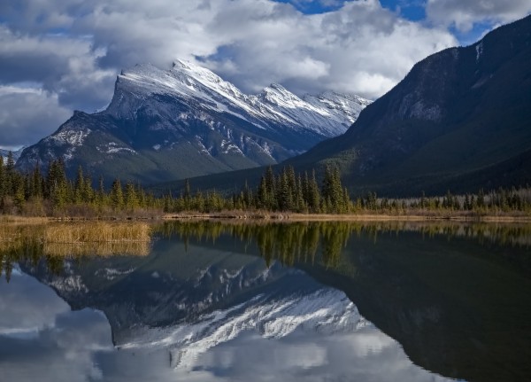 Mt. Rundle mirrors by Robert R  Grove
